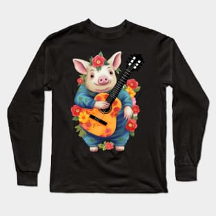 Aesthetic Cute Pig Guitar Lover Long Sleeve T-Shirt